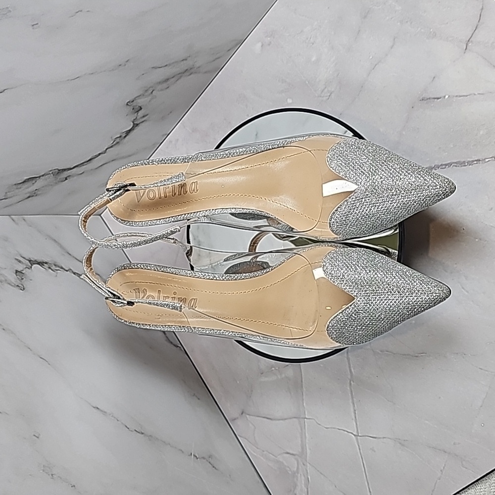 Women's Heart Clear Heeled sandals Pointed Toe Transparent Slingback Heels S7